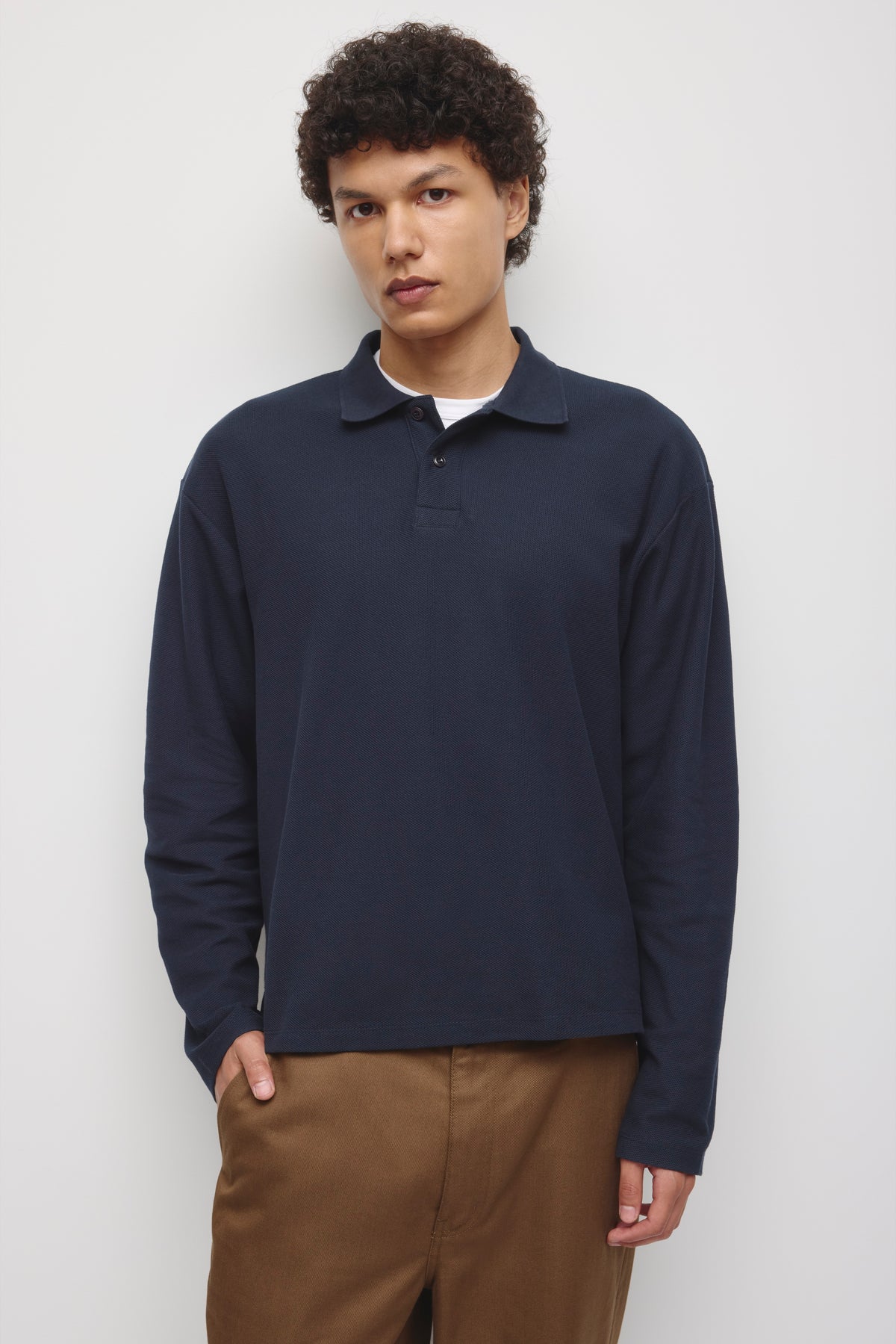 Men's Pique Longsleeve Polo in Pitch Navy