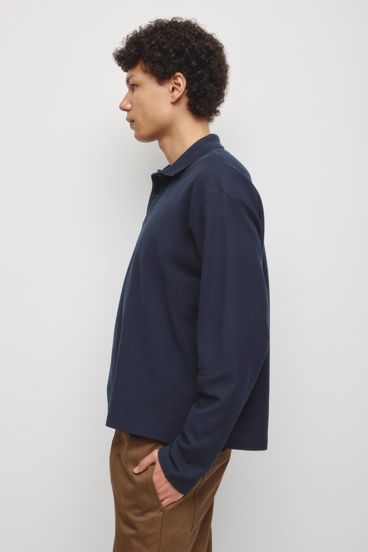 Men's Pique Longsleeve Polo in Pitch Navy