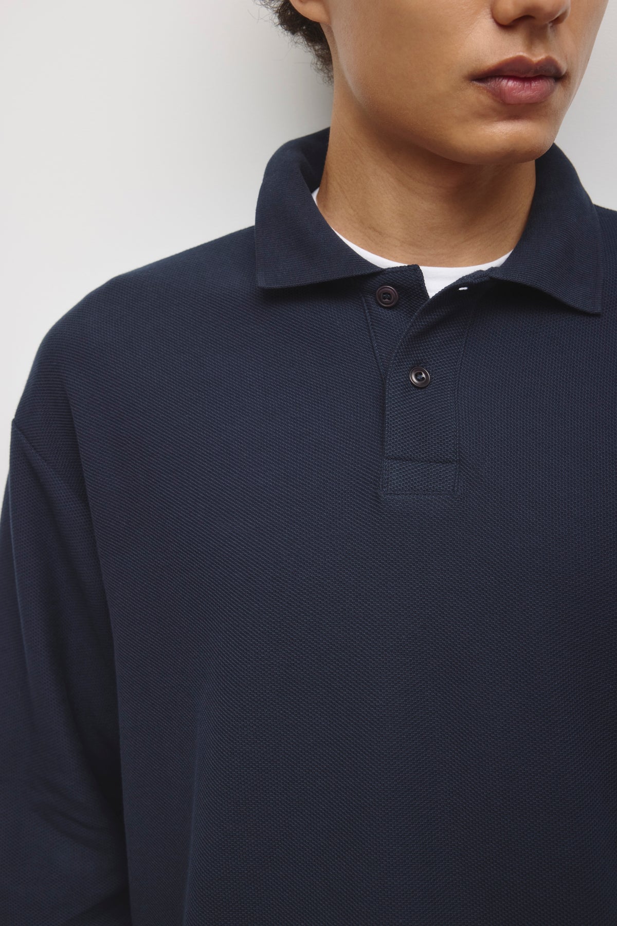 Men's Pique Longsleeve Polo in Pitch Navy