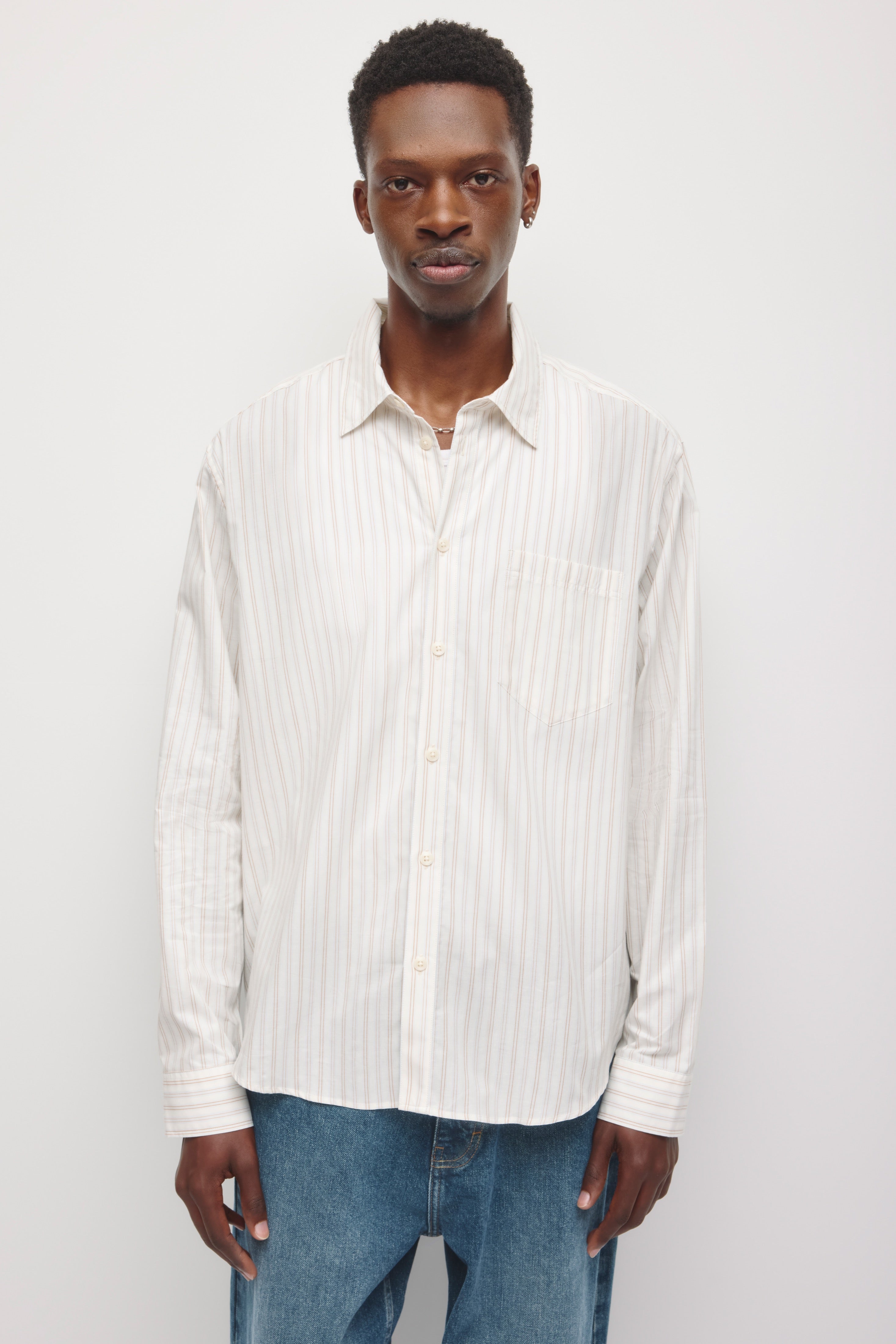 Chemise Rayée Coupe Décontractée Homme en rayures bouleau/ciel d'hiver