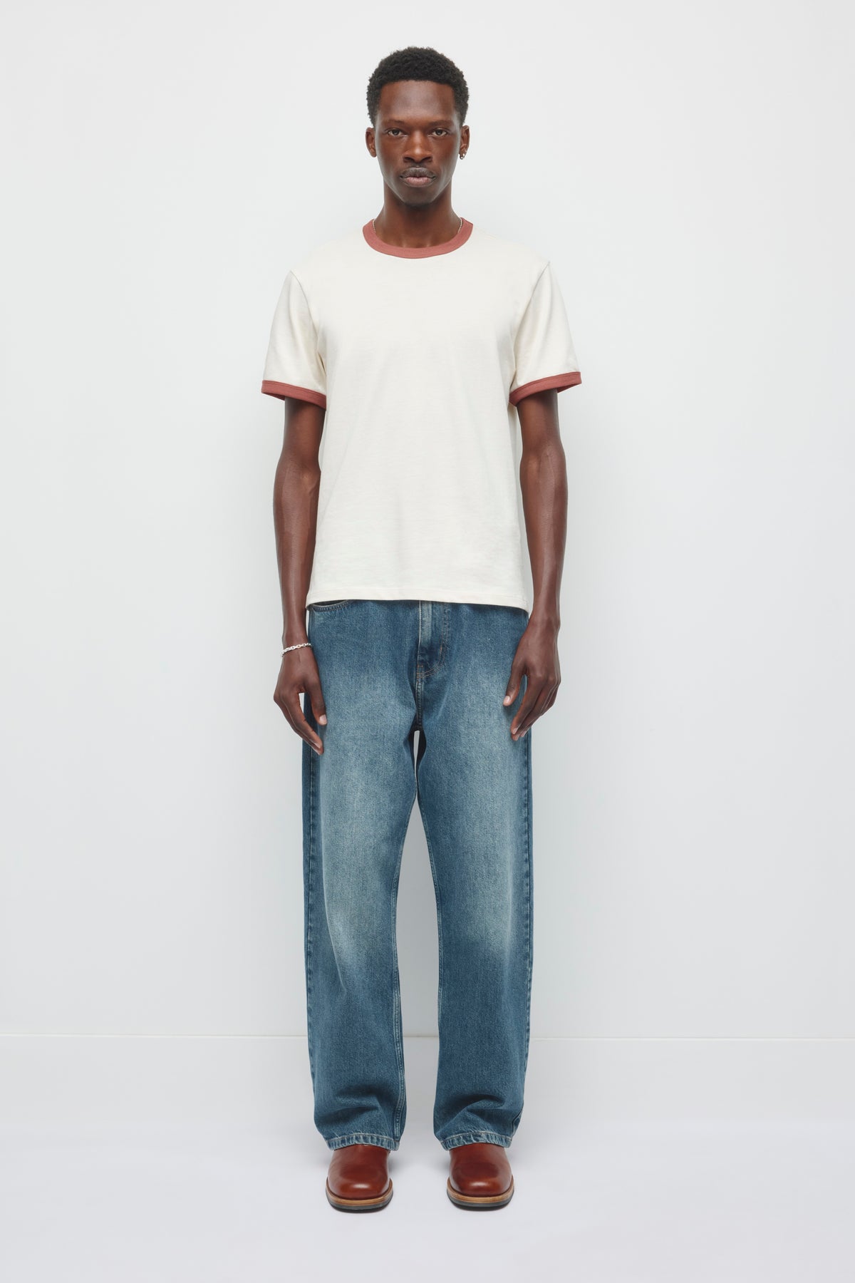 Men's Retro Ringer Tee in Birch/Mahogany
