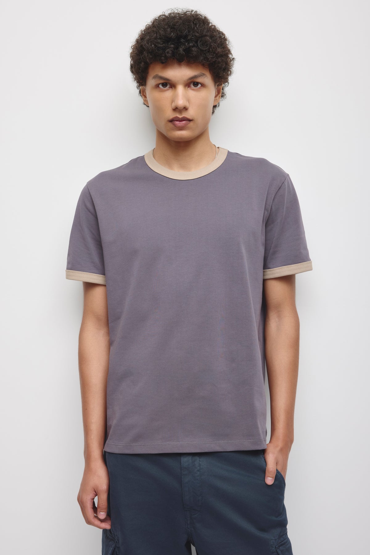 T-shirt Retro Ringer pour homme en requin foncé/Teck