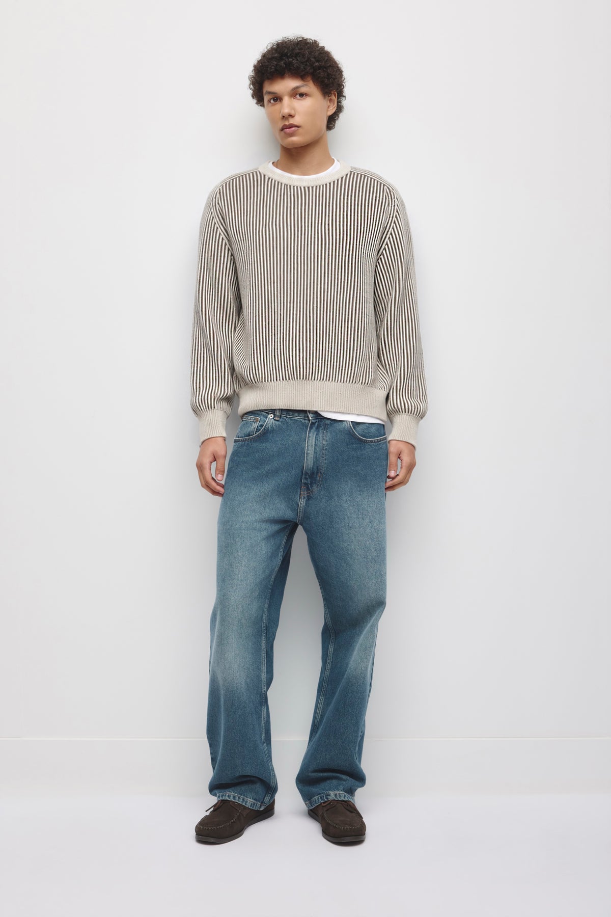 Men's Rib Crewneck Sweater in Dark Taupe/Oat Melange