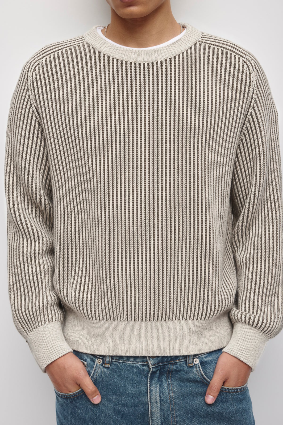 Men's Rib Crewneck Sweater in Dark Taupe/Oat Melange