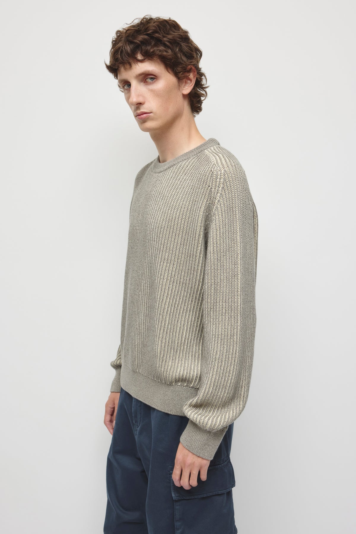Men's Rib Crewneck Sweater in Pebble Melange/Birch