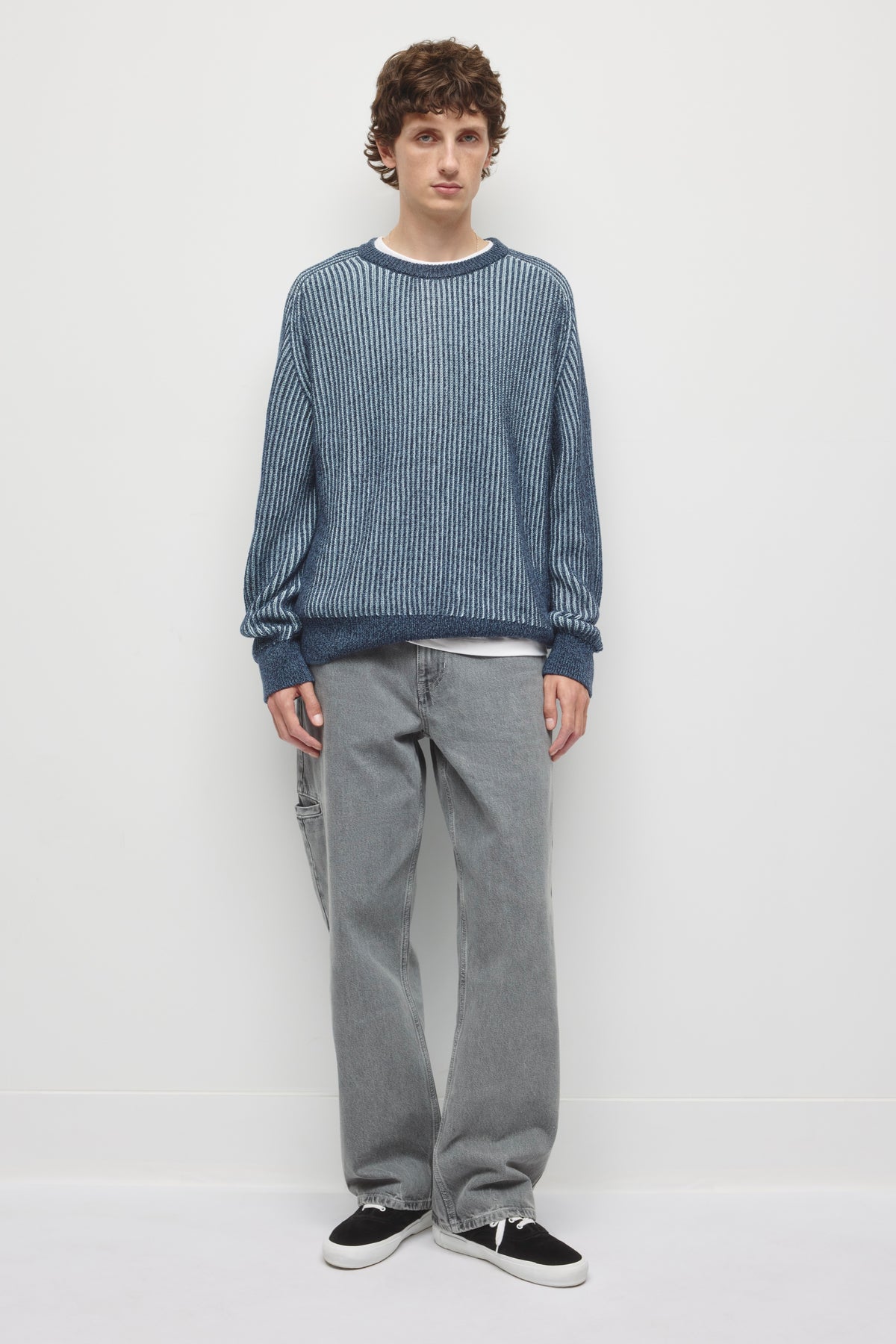 Men's Rib Crewneck Sweater in Pitch Navy/Winter Sky