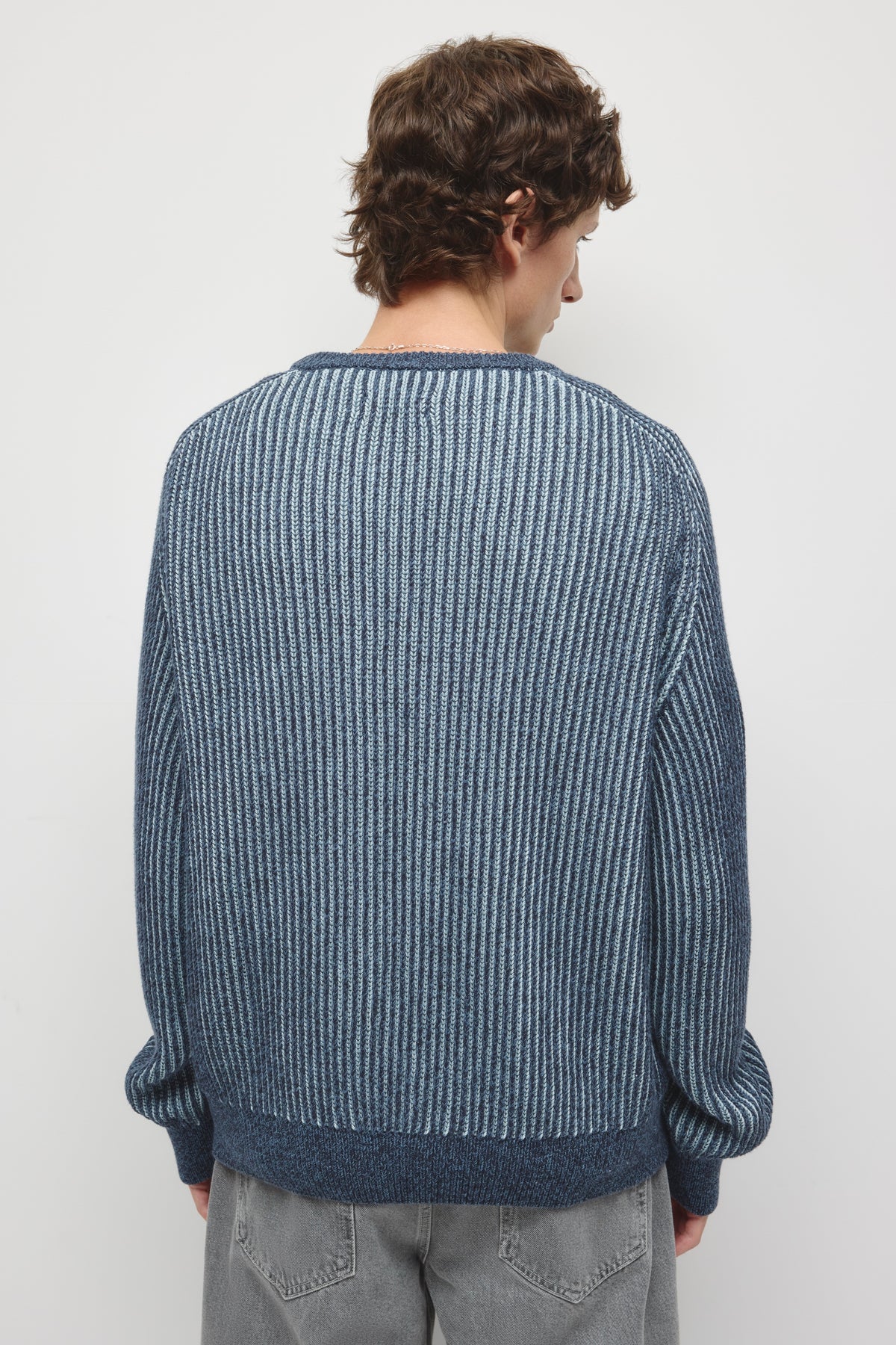 Men's Rib Crewneck Sweater in Pitch Navy/Winter Sky