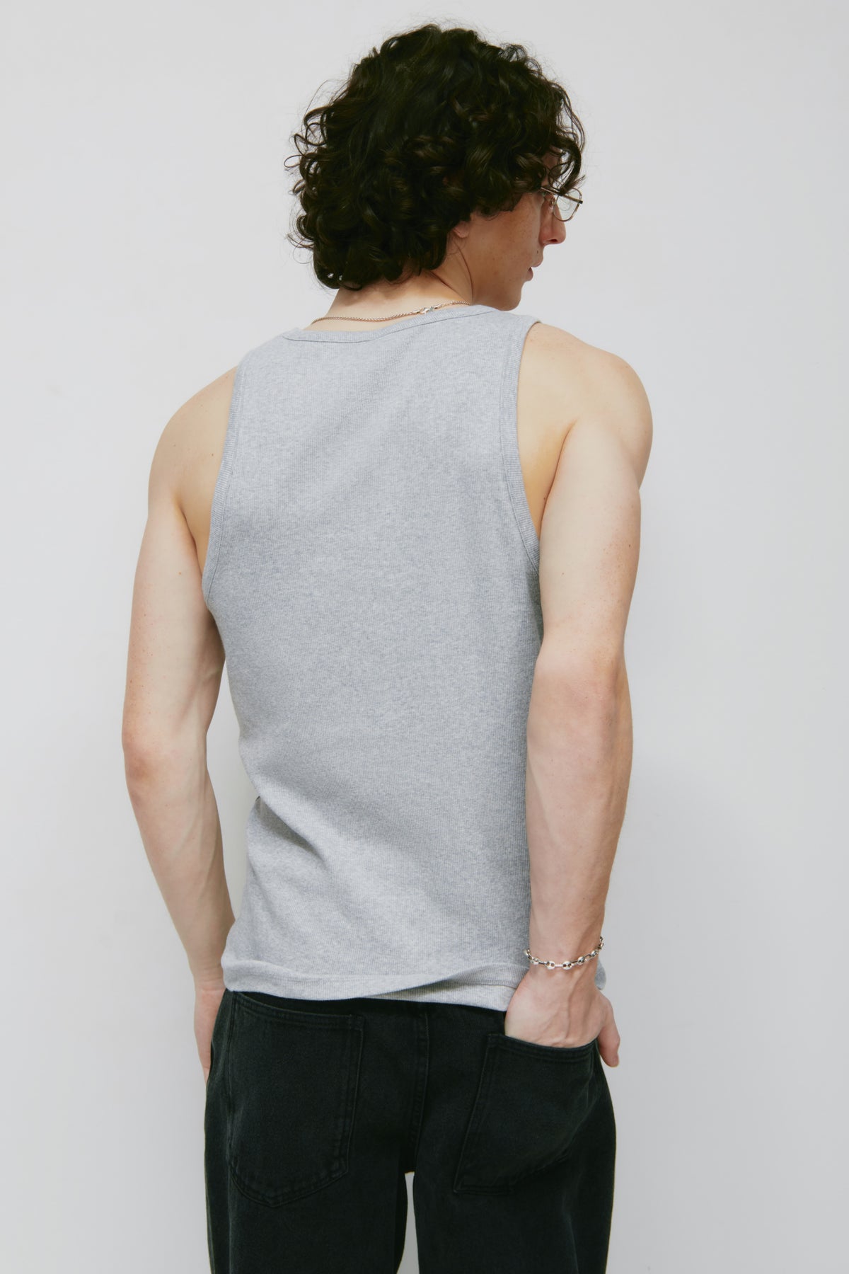 Débardeur côtelé pour hommes en gris chiné