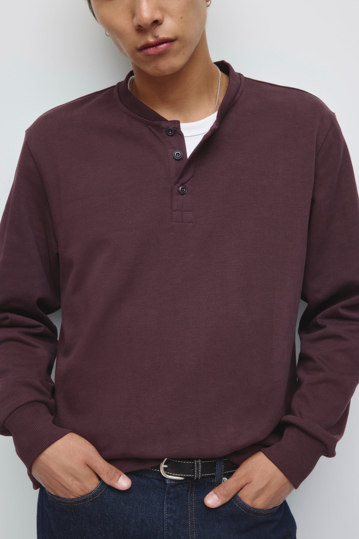 Men's Slub Henley in Chocolate Plum