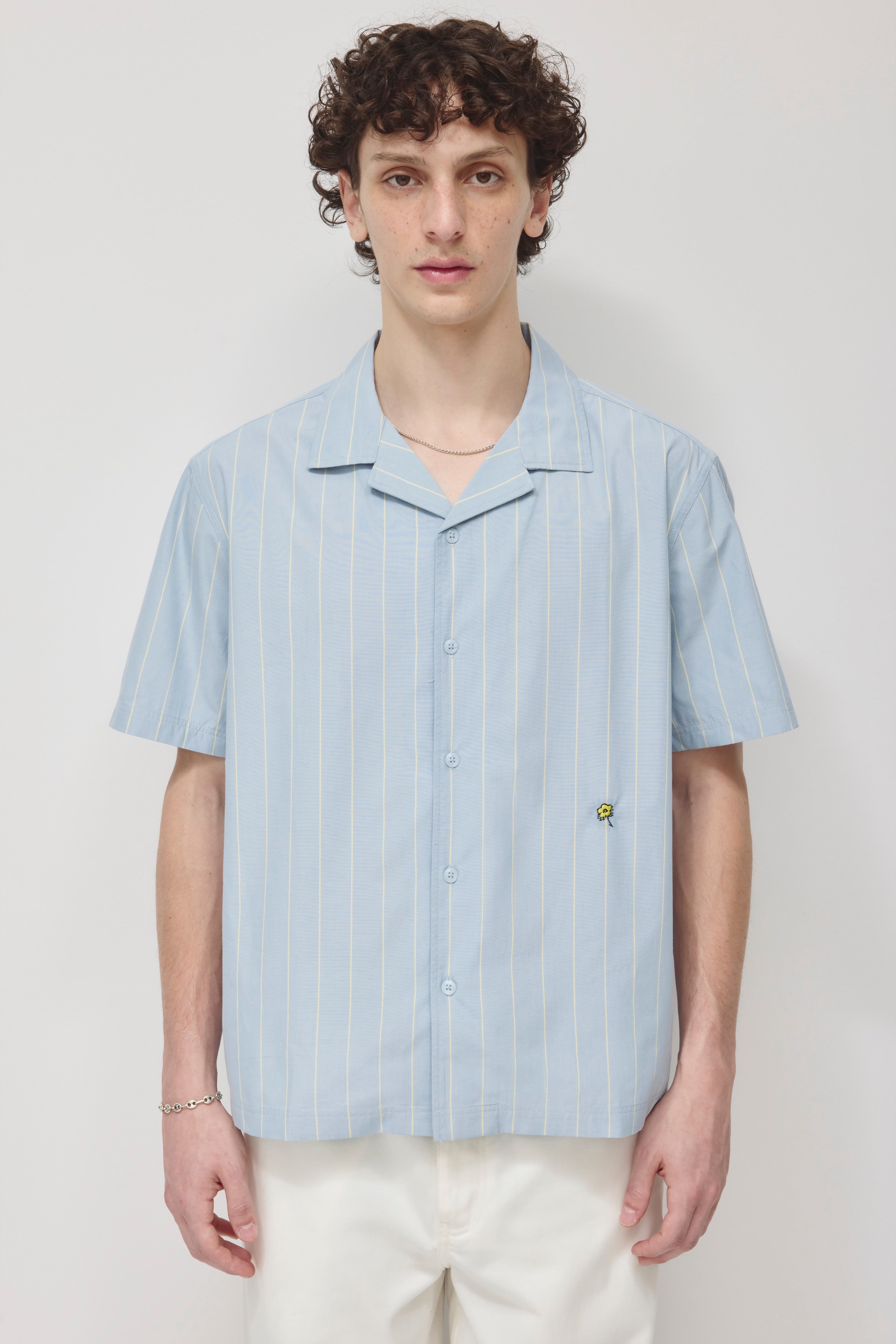 Chemise camp Yani pour homme en rayures bleu Oxford/sorbet