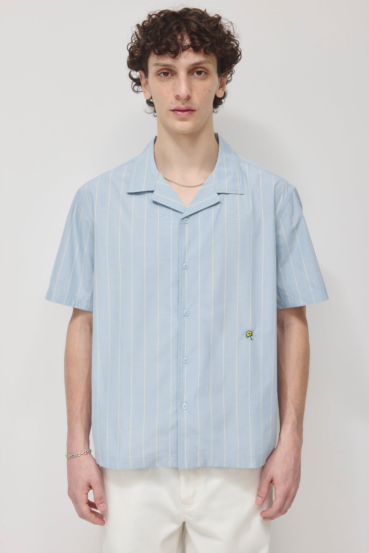 Men's Yani Camp Shirt in Oxford Blue/Sorbet Stripe