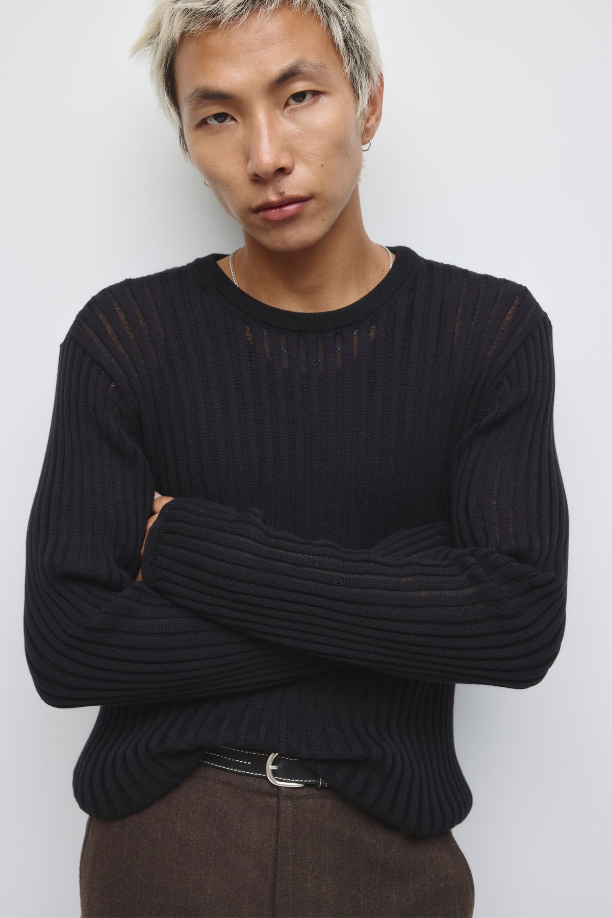 Men's Zalam Open Rib Longsleeve in Black