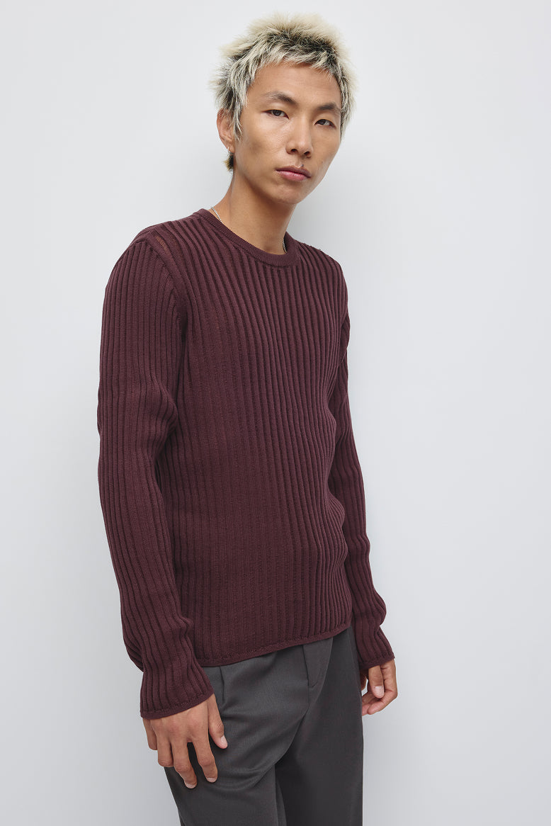 Men's Zalam Open Rib Longsleeve in Chocolate Plum