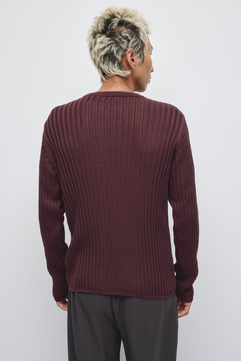 Men's Zalam Open Rib Longsleeve in Chocolate Plum