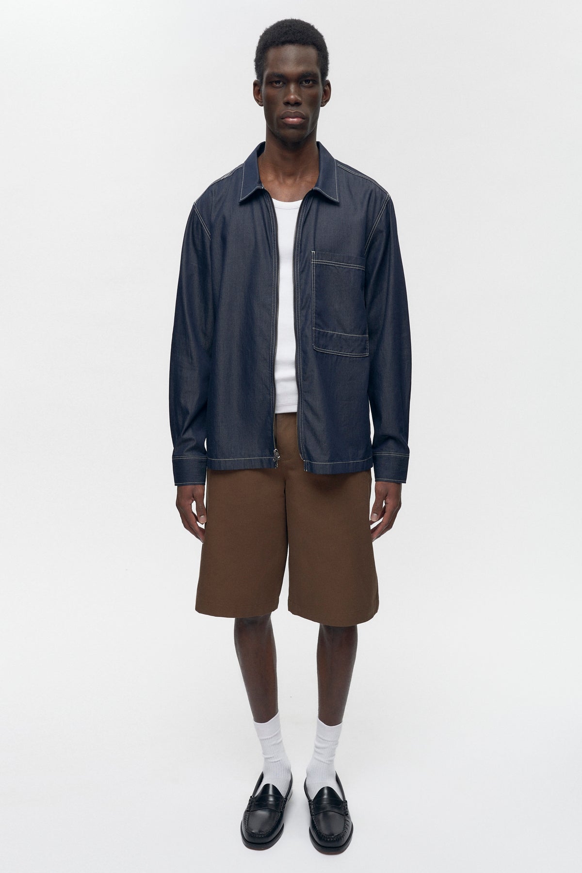 Men's Chambray Full Zip Shirt in Rinse
