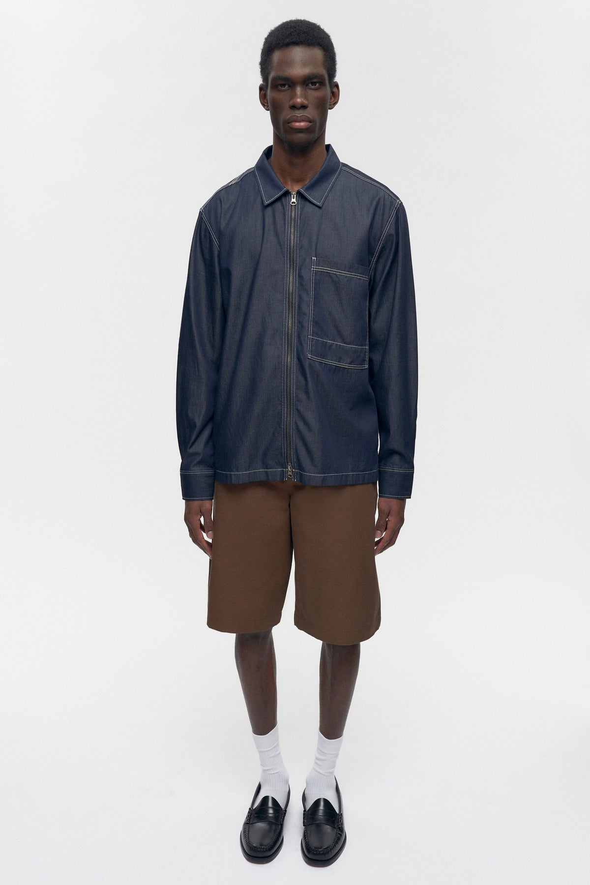 Men's Chambray Full Zip Shirt in Rinse