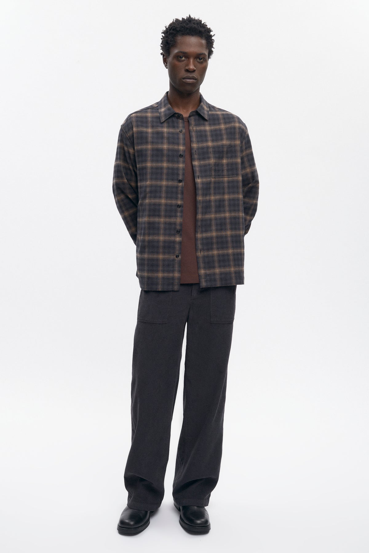 Men's Flannel Shirt in Brown Plaid