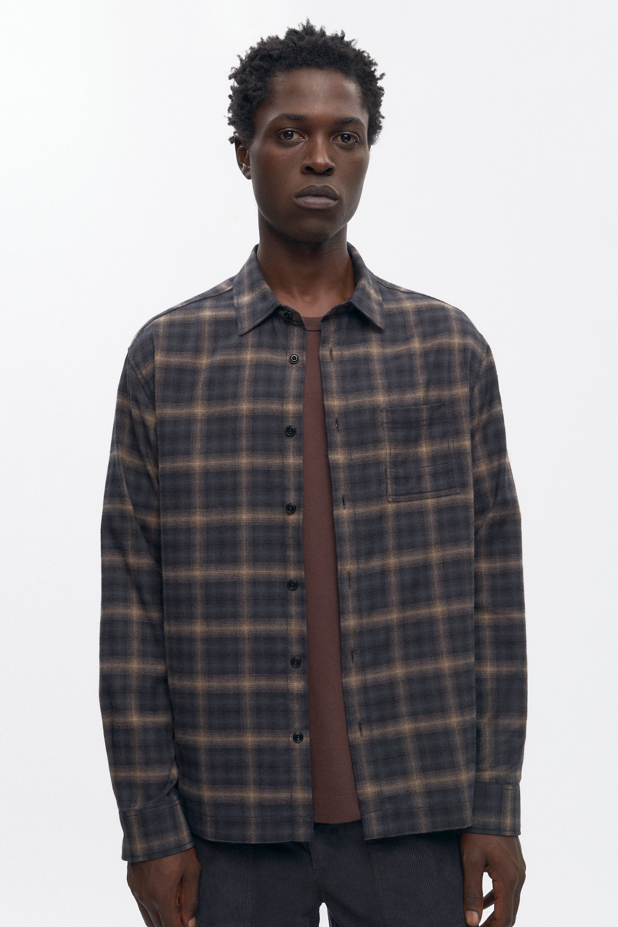 Chemise en flanelle pour homme en tartan brun