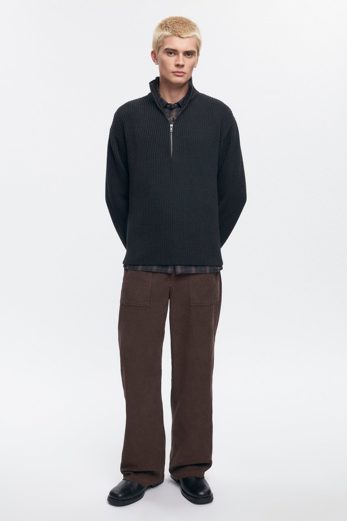 Men's Half Zip Rib Sweater in Black
