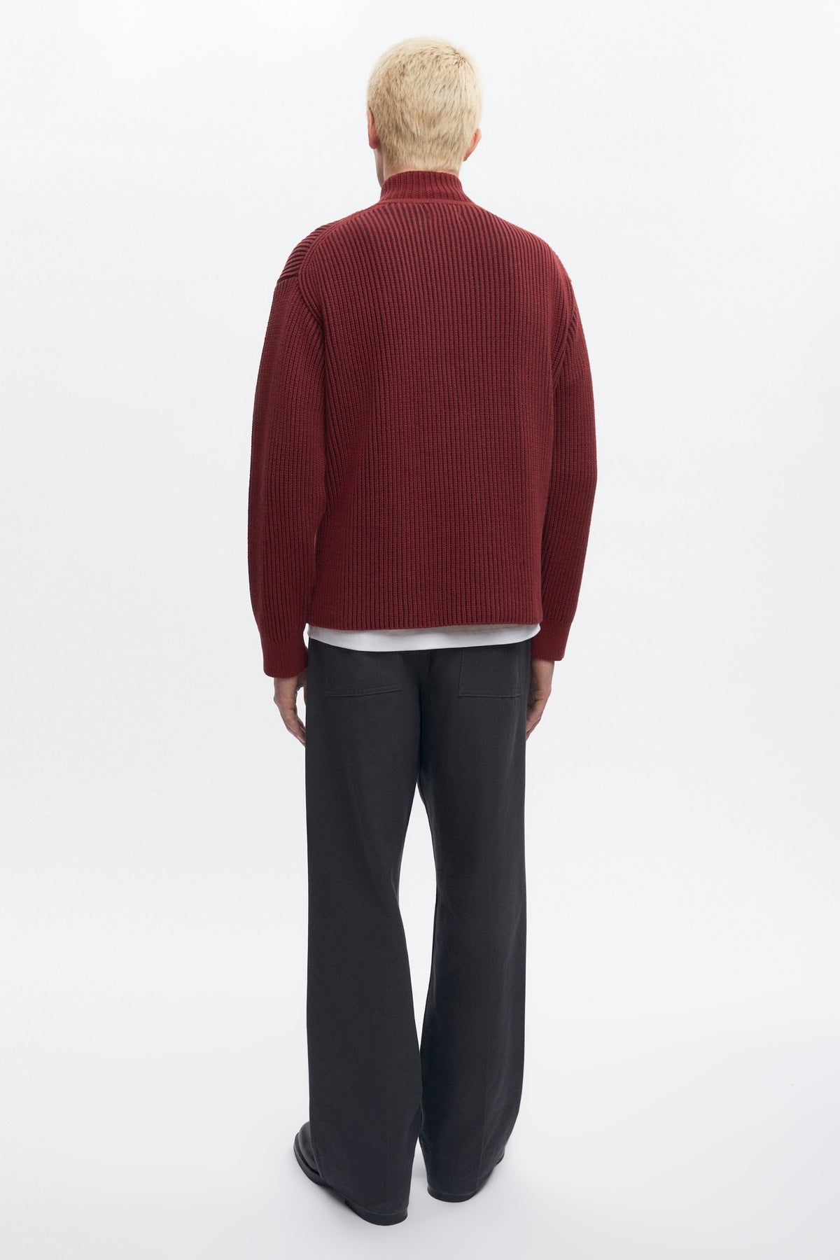 Pull à demi-zip côtelé pour homme en coffee Bean/Burgundy