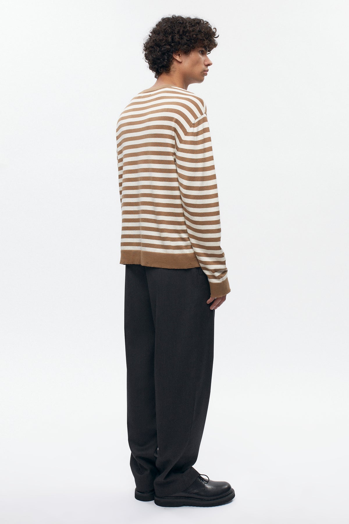 Pull à col rond léger pour homme en otter/Marshmallow Stripe