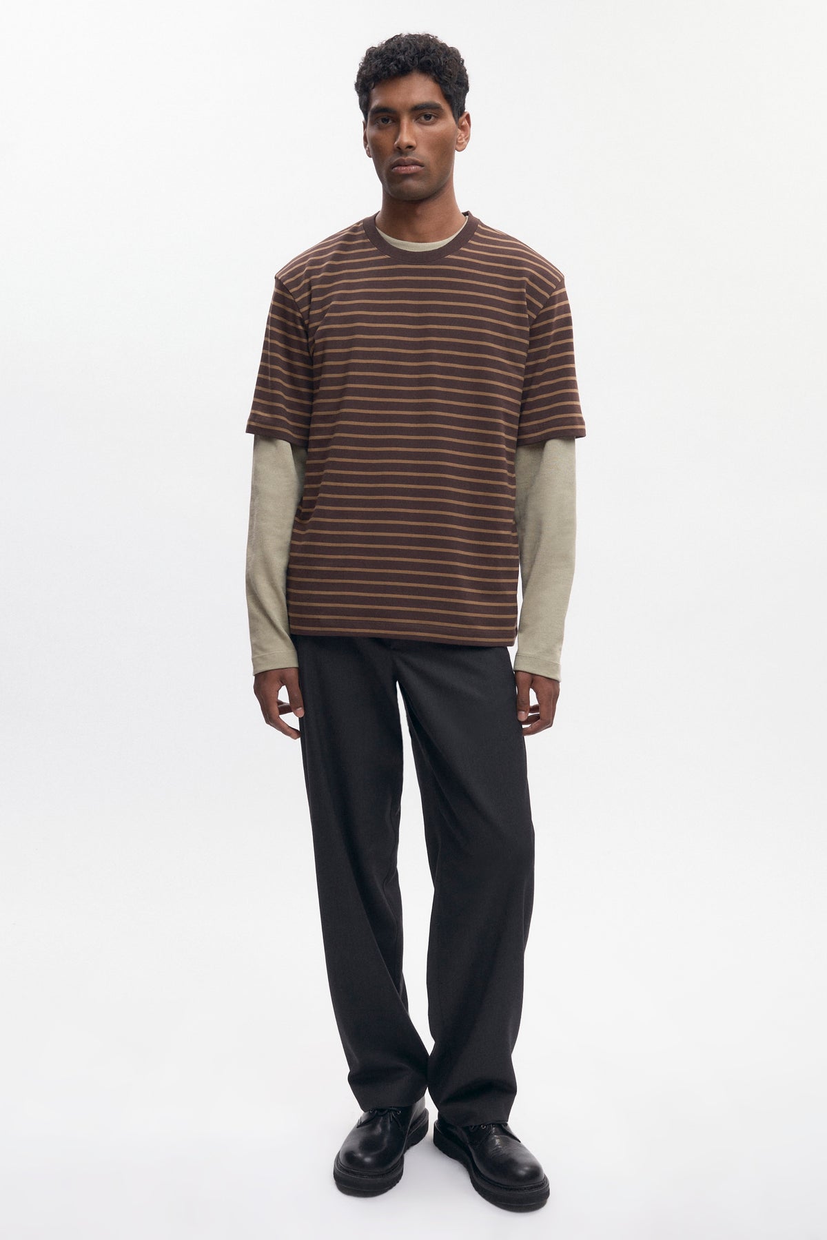Men's Midweight Crew in Coffee Bean/Otter Stripe
