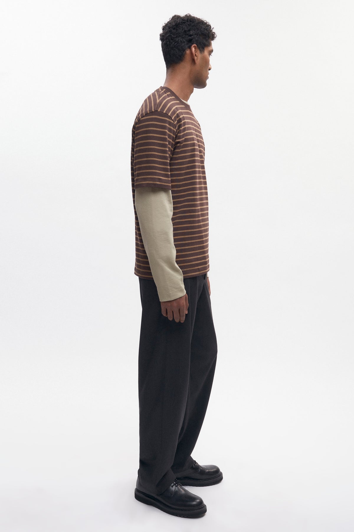 Men's Midweight Crew in Coffee Bean/Otter Stripe
