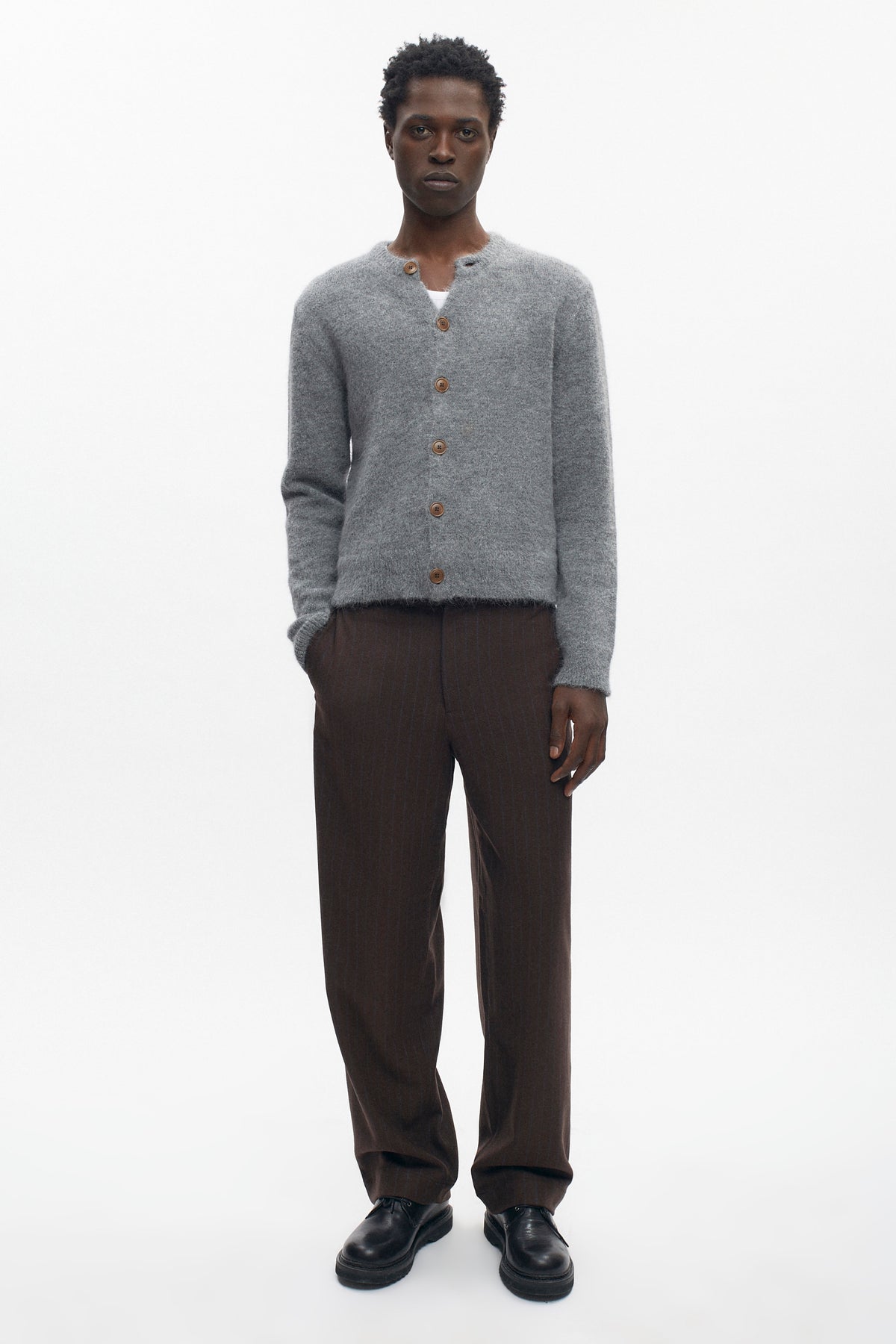 Men's Noor Fuzzy Cardigan in Medium Grey