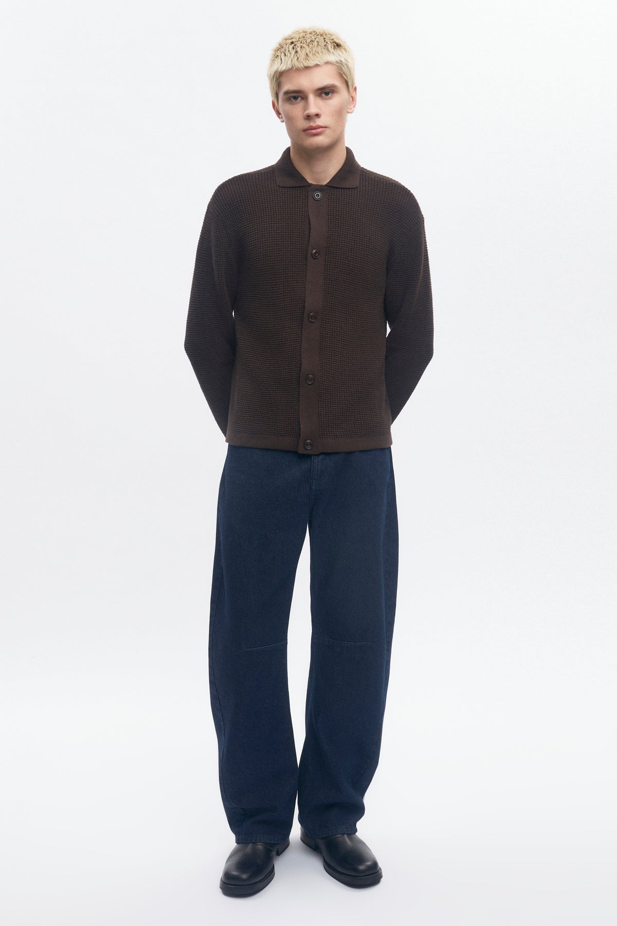 Men's Open Knit Shirt in Coffee Bean Melange