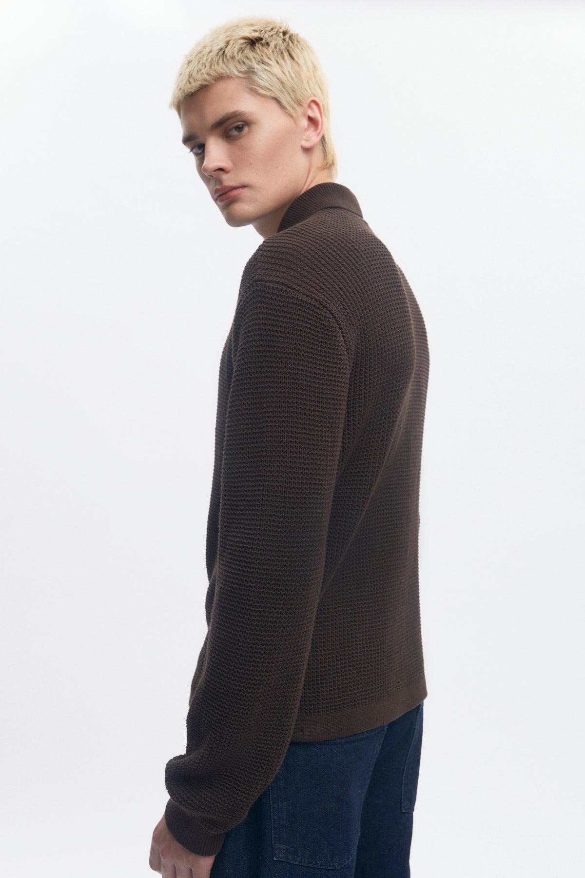 Men's Open Knit Shirt in Coffee Bean Melange