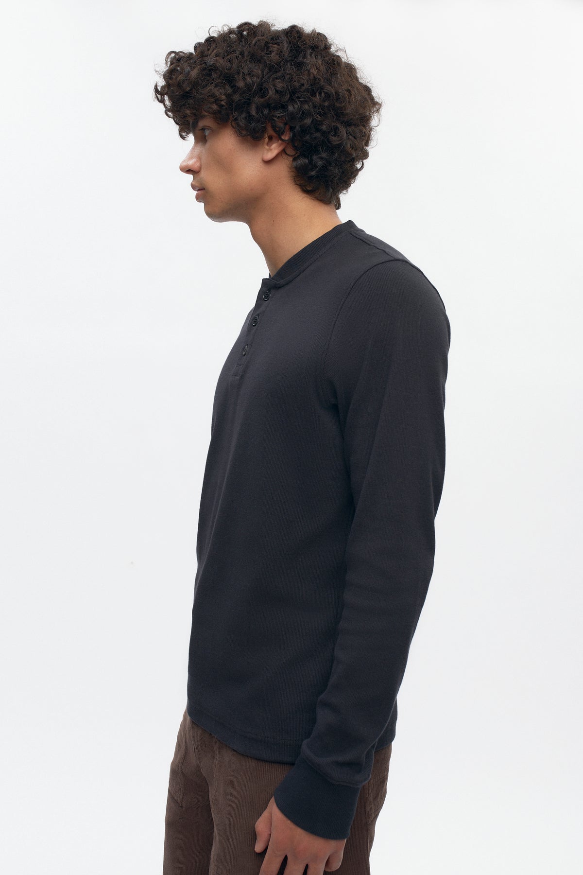 Men's Rib Henley in Black