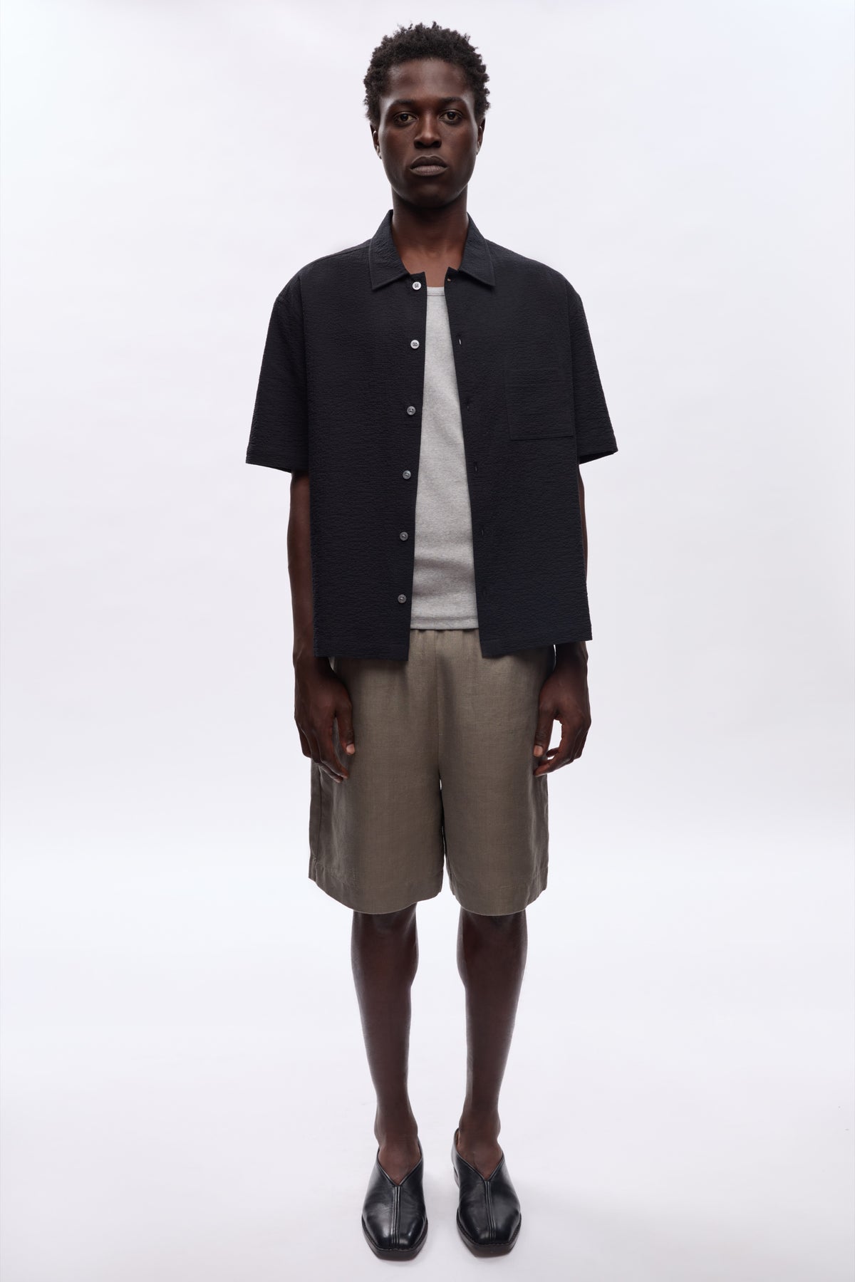 Chemise Seersucker pour hommes en noir