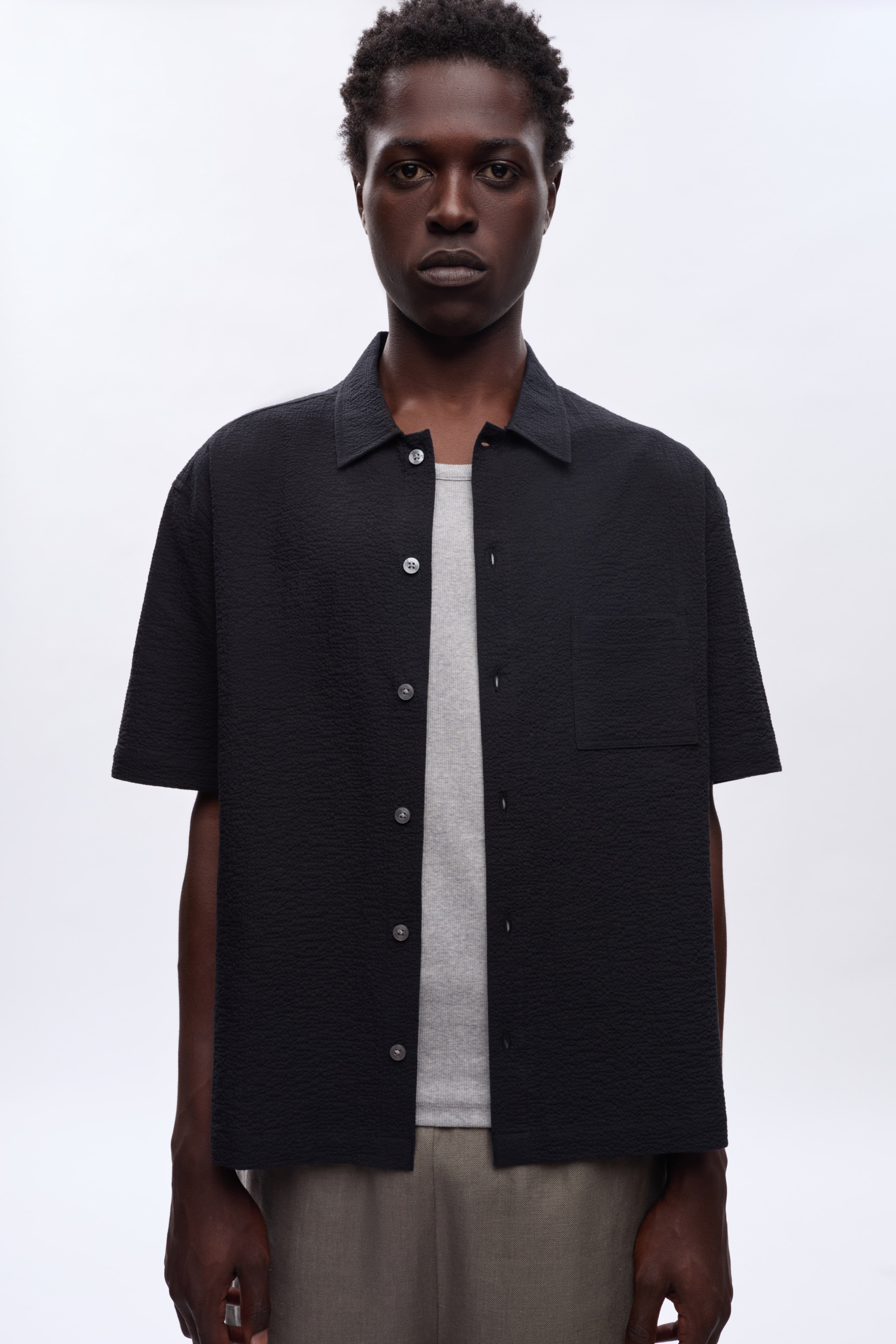 Chemise Seersucker pour hommes en noir
