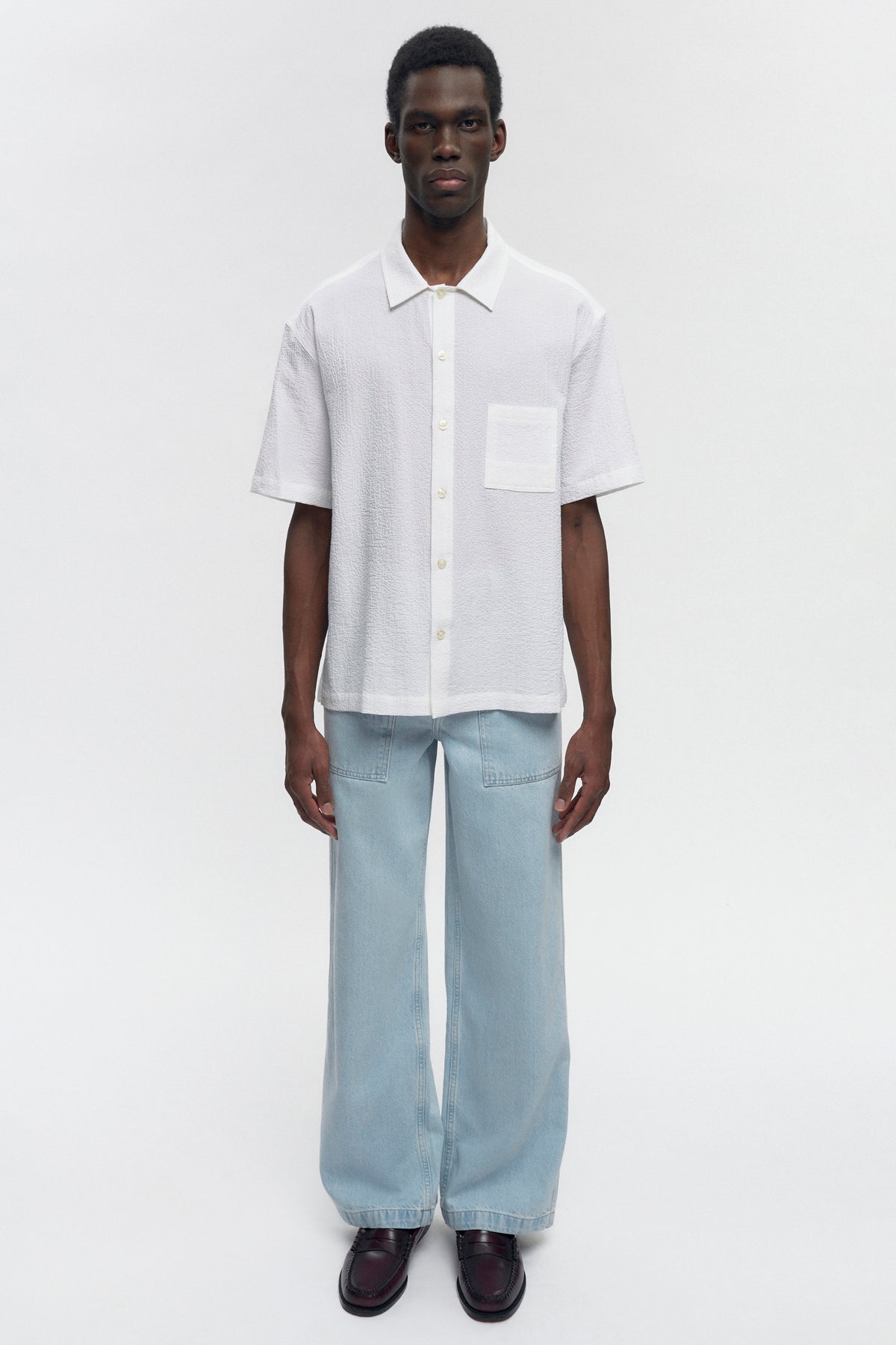 Chemise Seersucker pour hommes en blanc