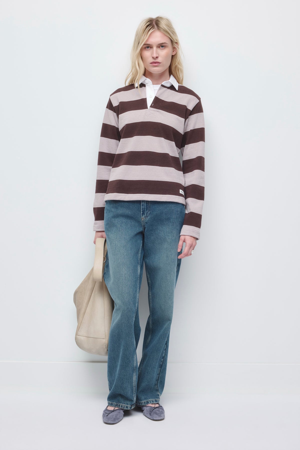 Shrunken Rugby Shirt in Grey/Brown