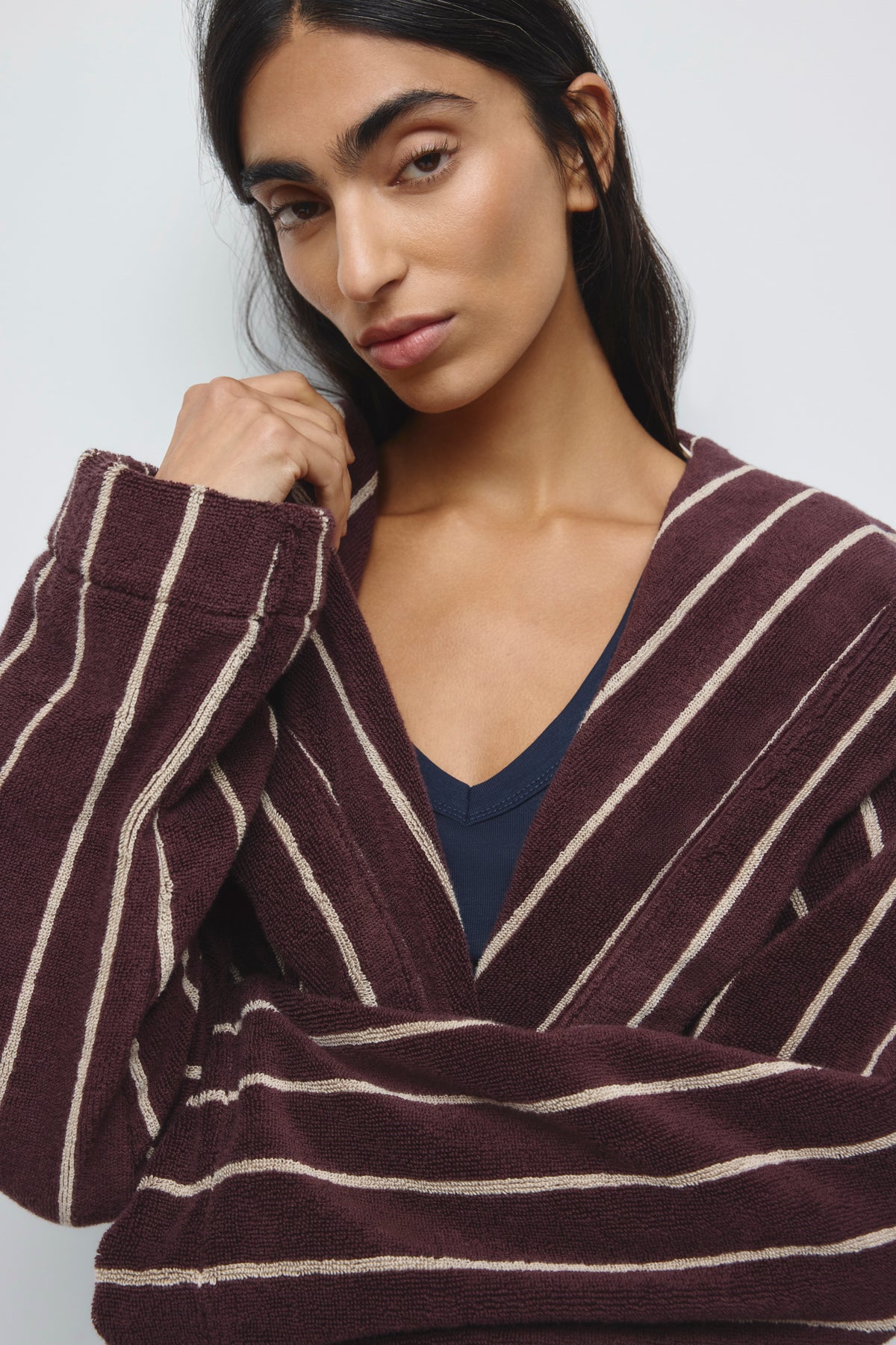 Egyptian Cotton Bath Robe in Chocolate Plum/Cashmere