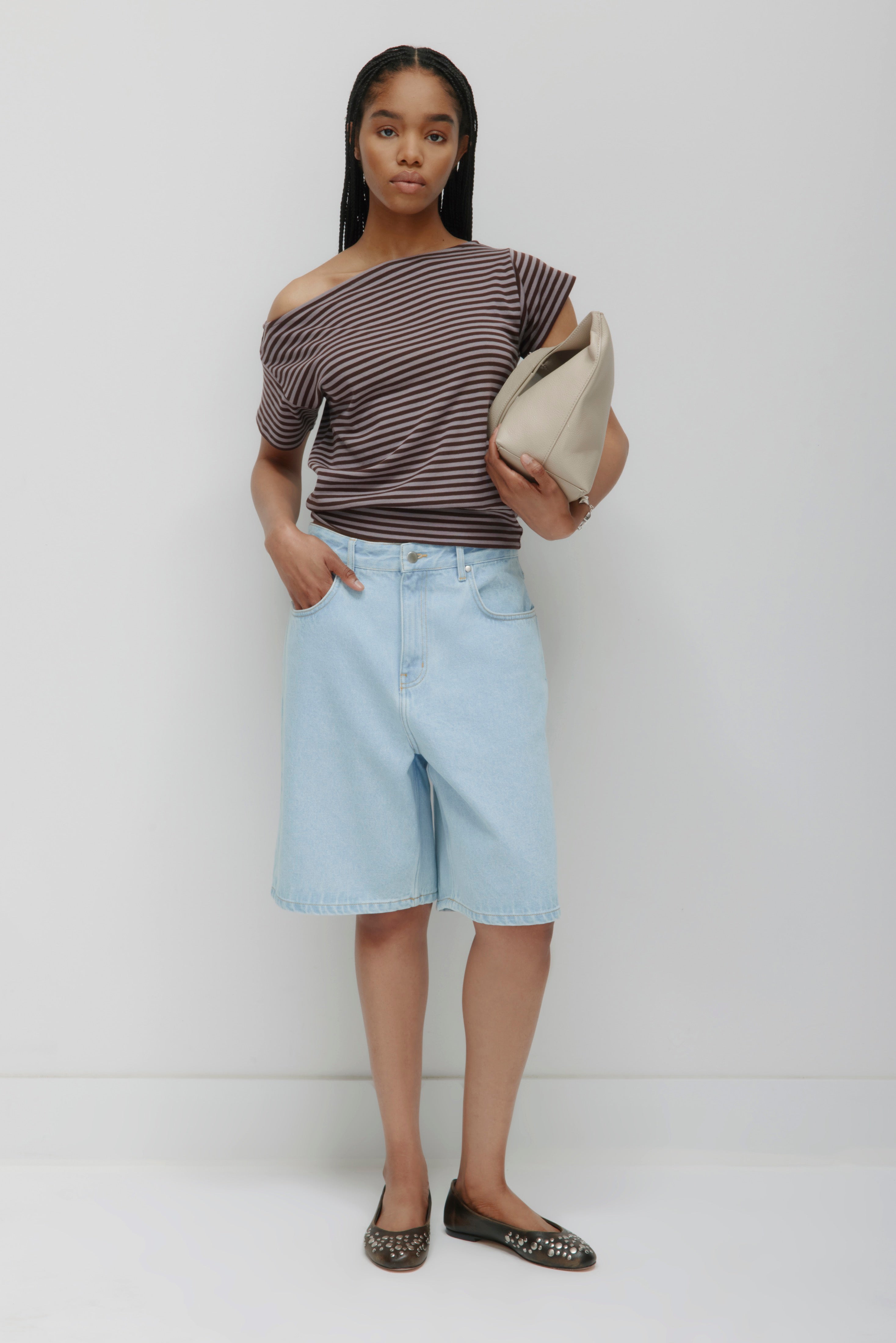 Short en denim Antifit en délavage clair