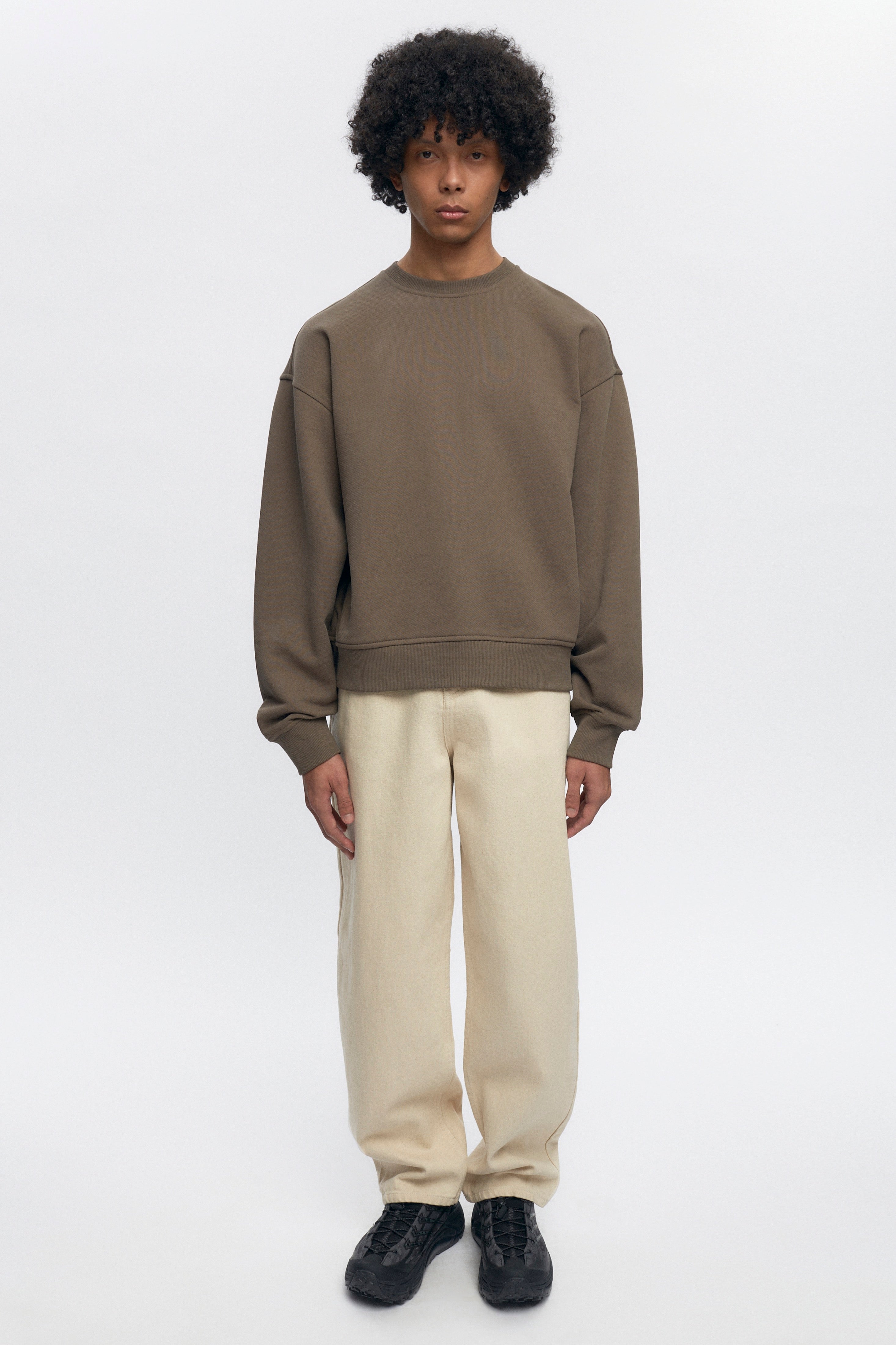 Coton ouaté en molleton bouclé en taupe foncé