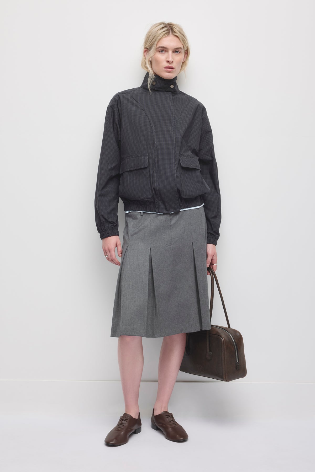 Women's Amira Microcheck Jacket in Pitch Navy/Taupe Check