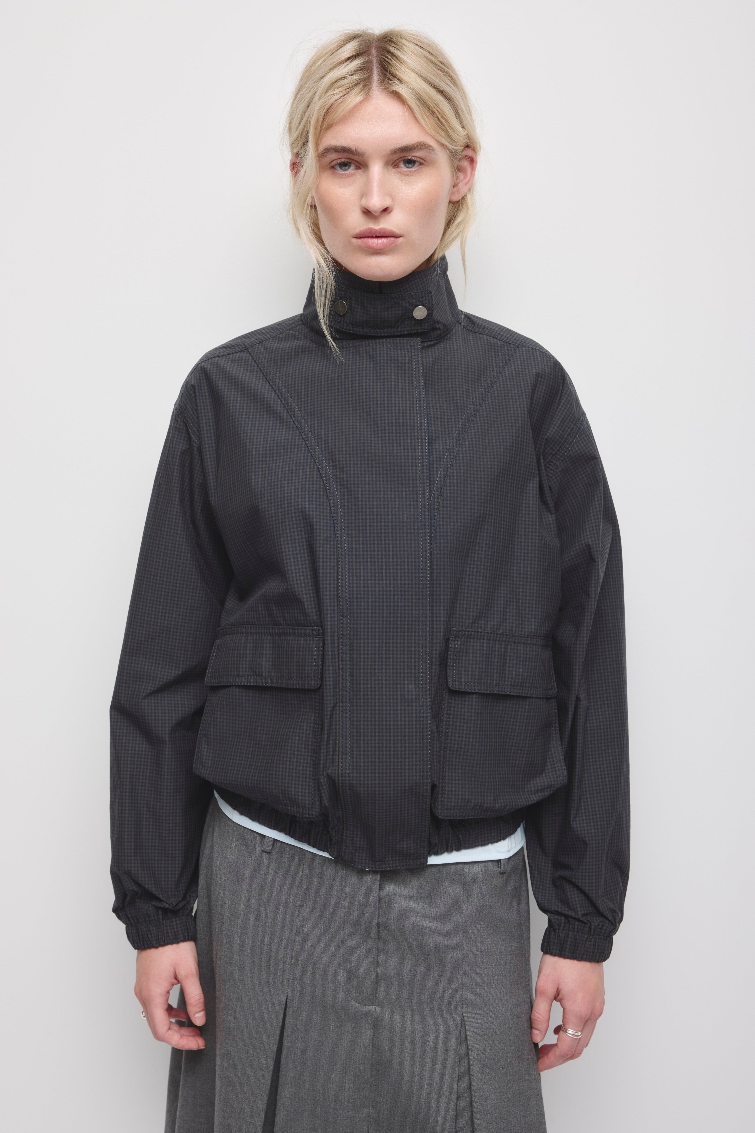 Women's Amira Microcheck Jacket in Pitch Navy/Taupe Check