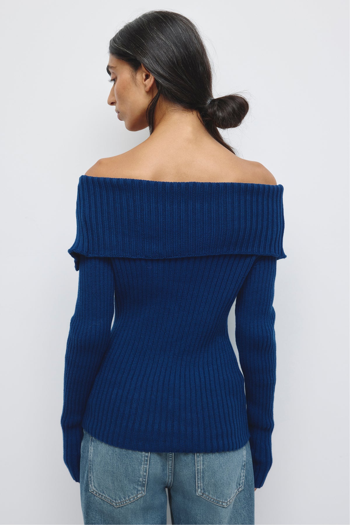 Women's Asymmetric Foldover Sweater in Pacific Blue