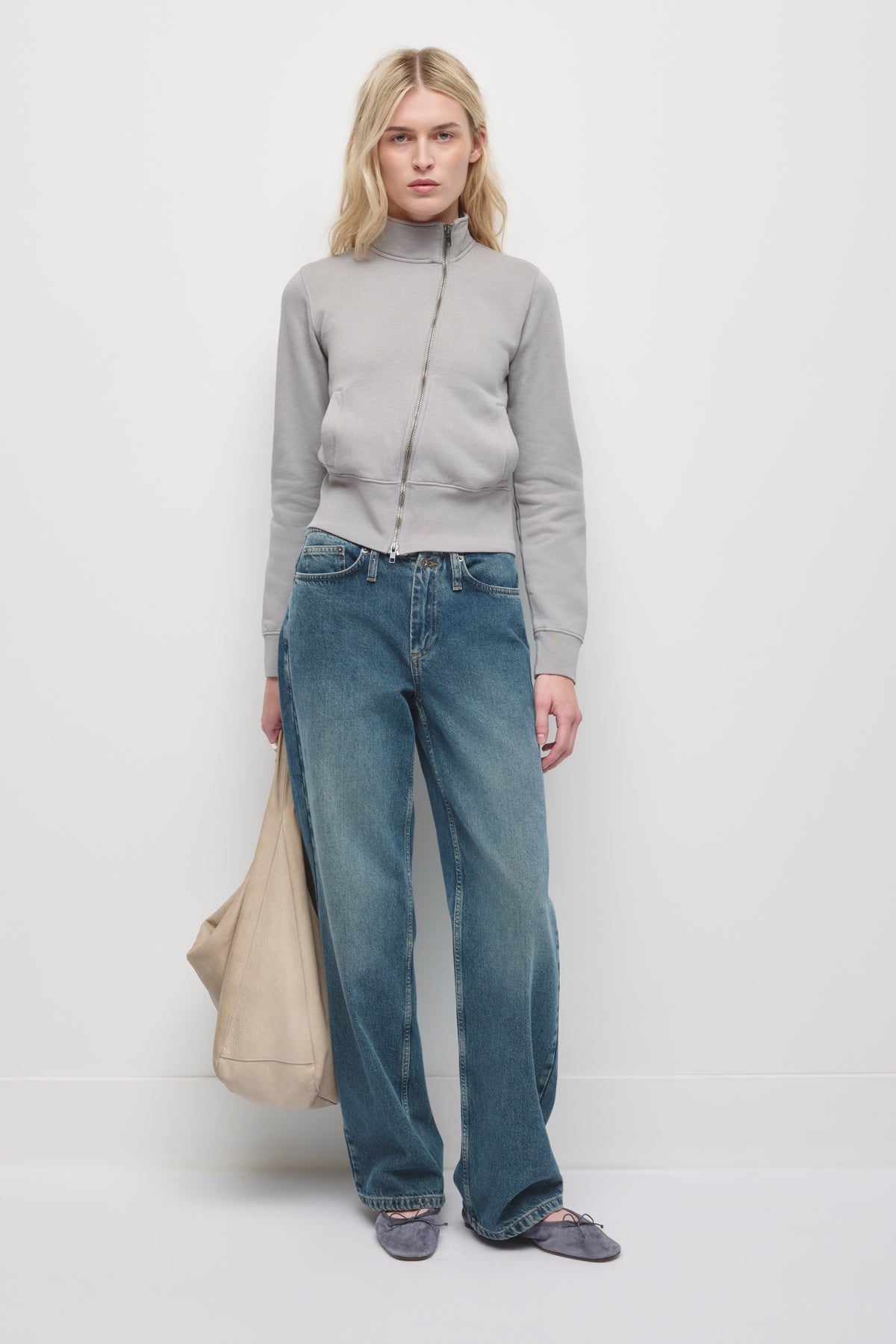 Women's Asymmetric Track Jacket in Gypsum