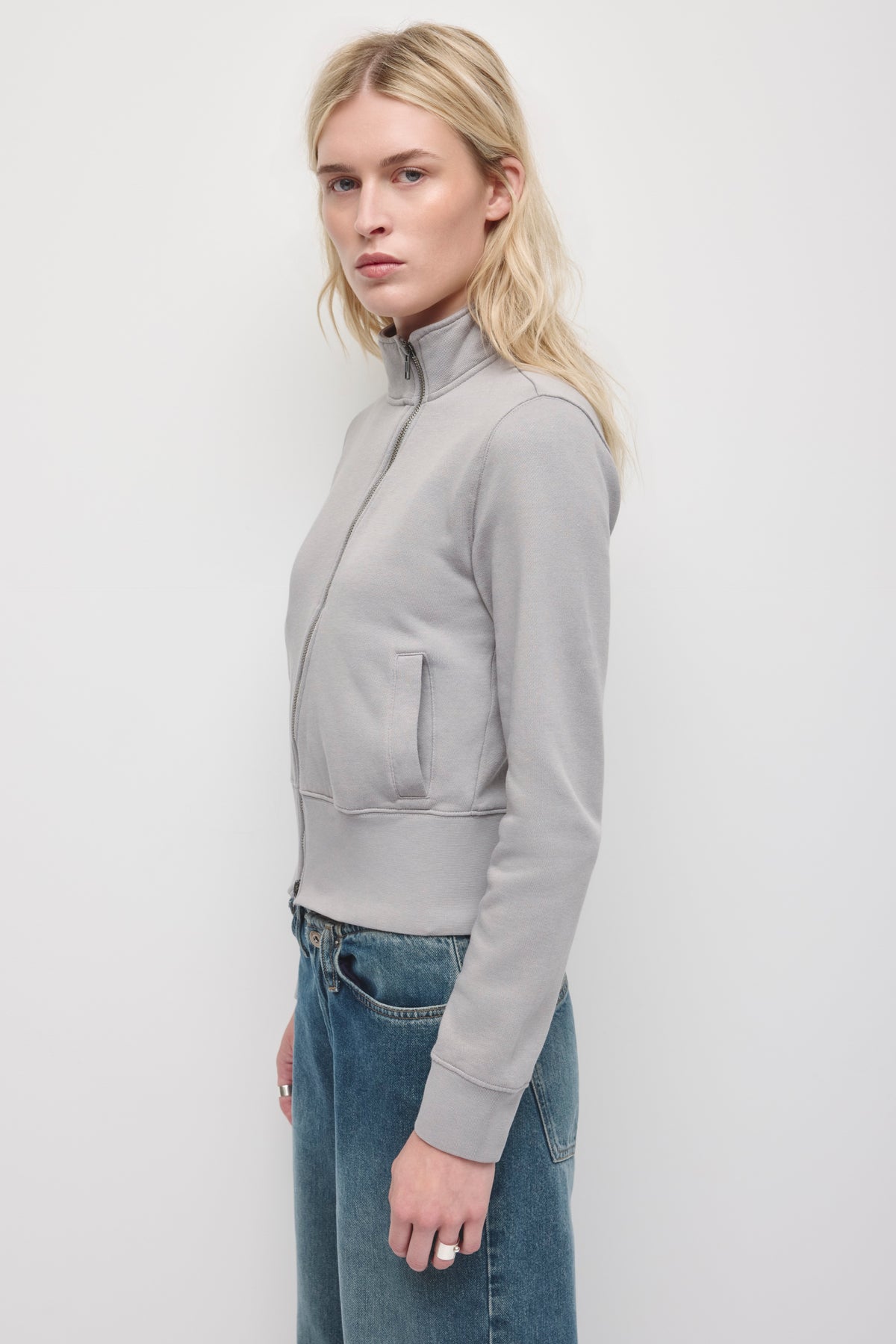 Women's Asymmetric Track Jacket in Gypsum