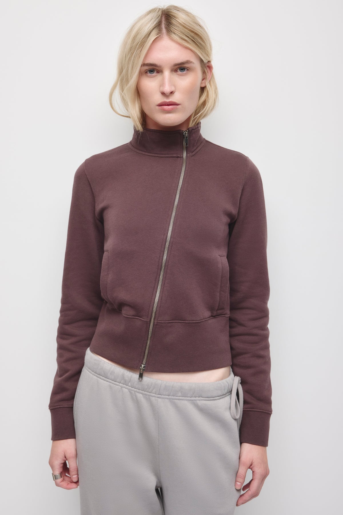 Women's Asymmetric Track Jacket in Raisin