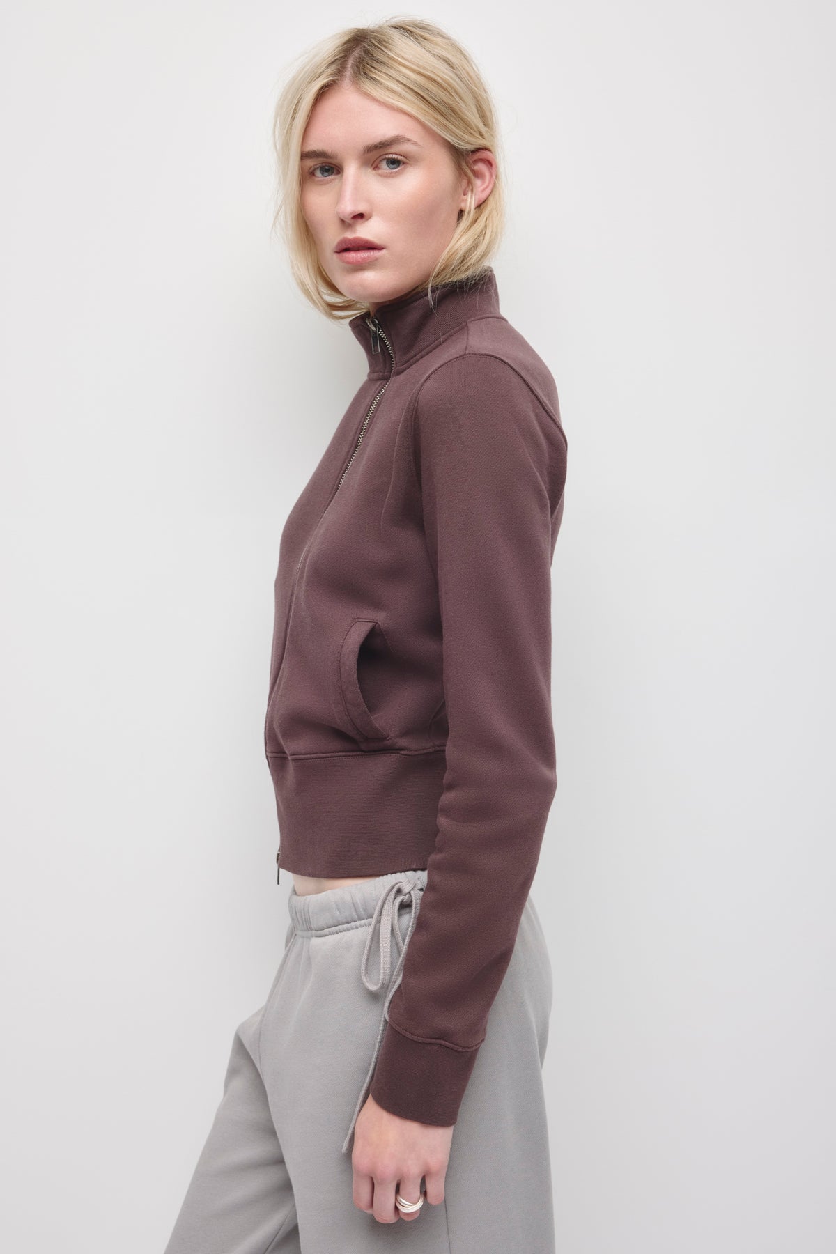 Women's Asymmetric Track Jacket in Raisin