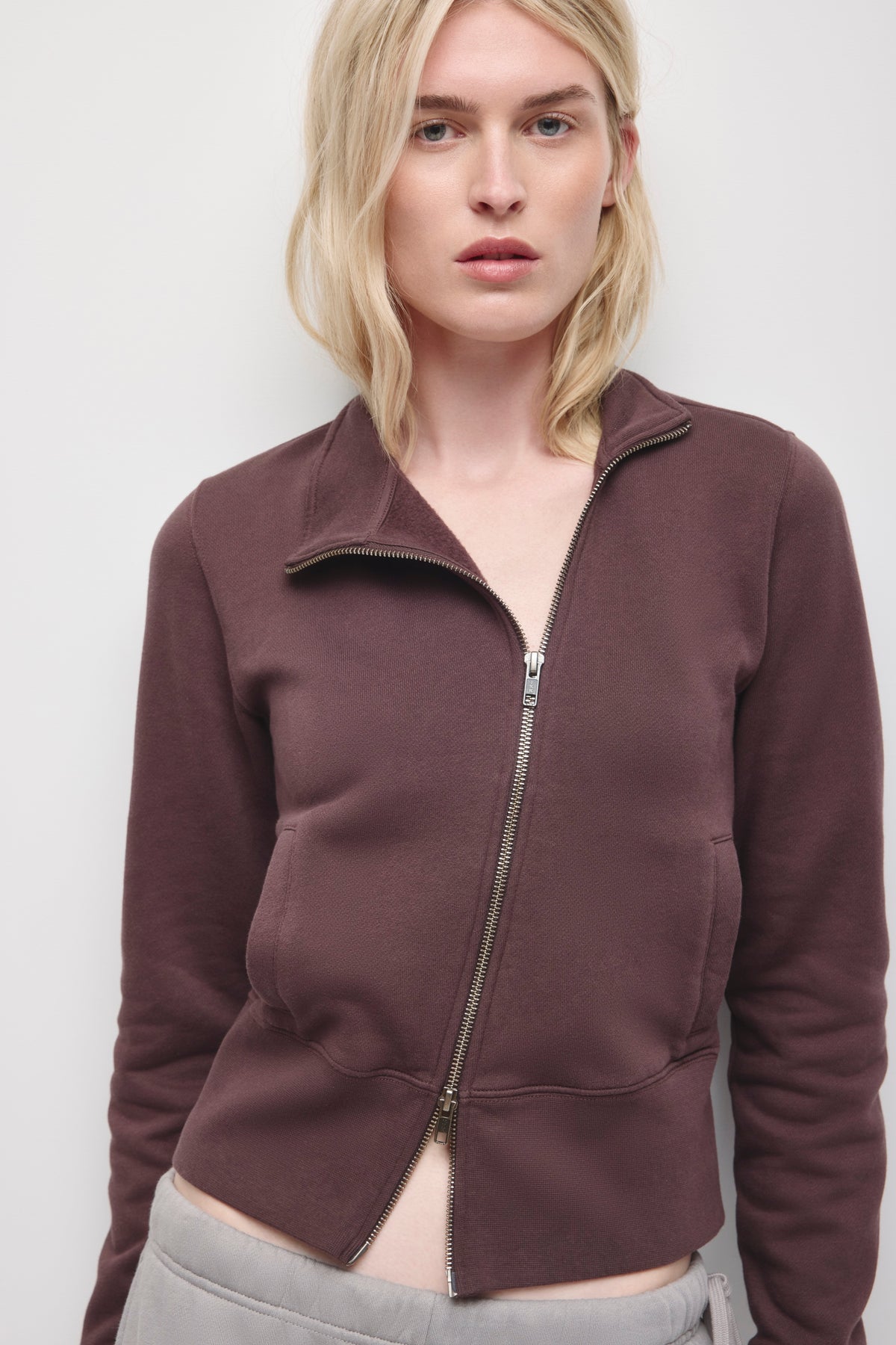 Women's Asymmetric Track Jacket in Raisin