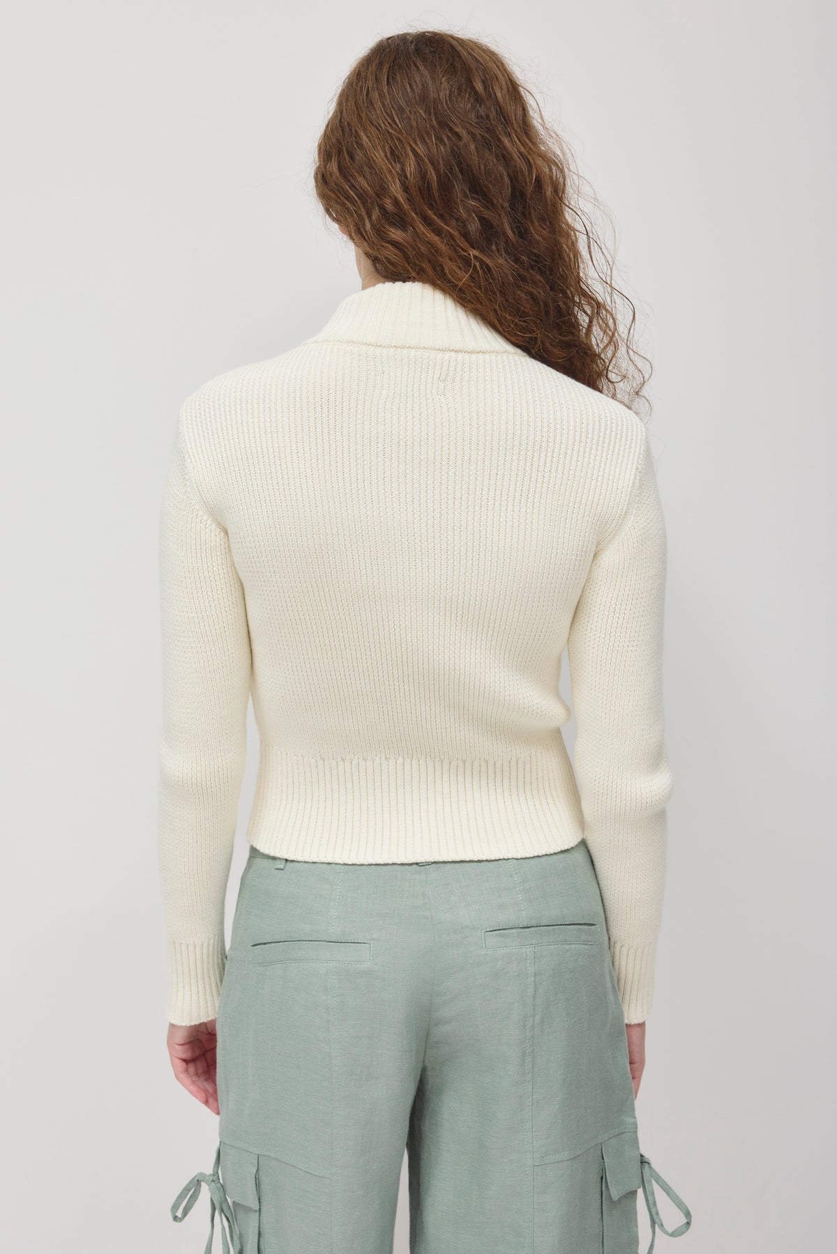 Women's Asymmetric Zip Sweater in Light Marshmallow