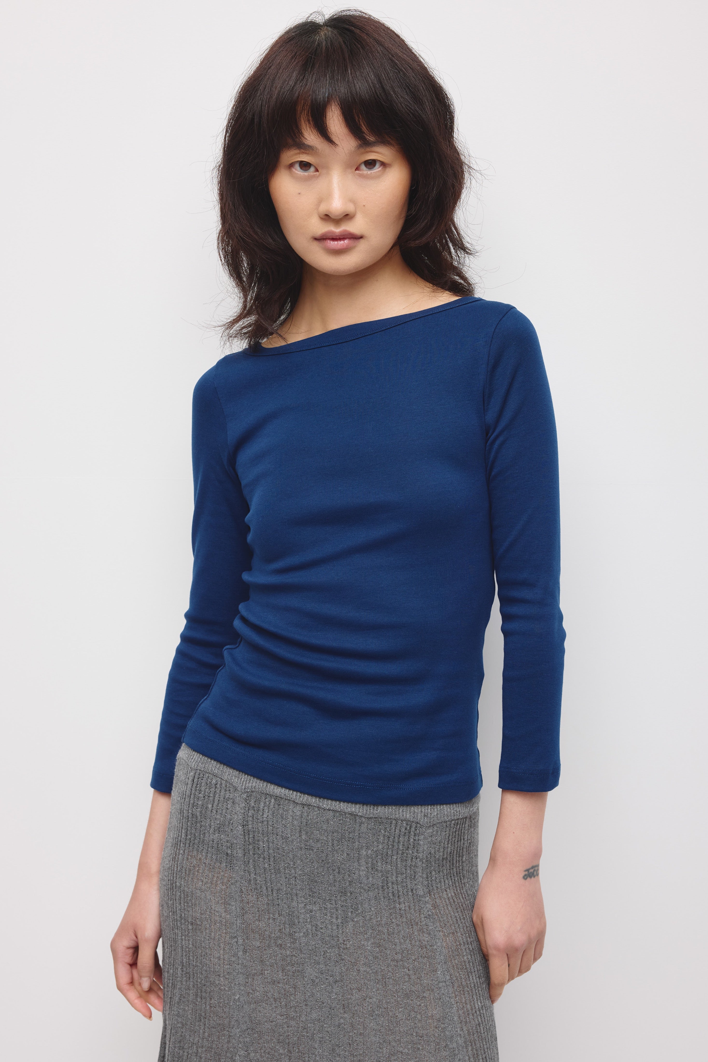 Women's Boatneck 3/4 Sleeve Top in Pacific Blue