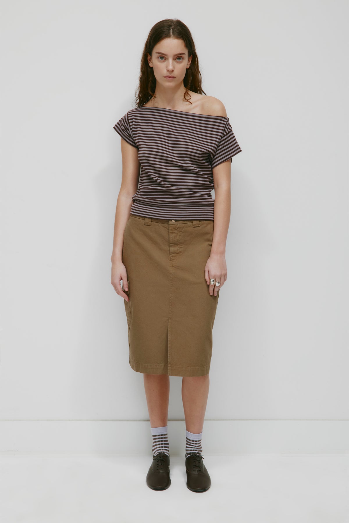 Women's Boatneck Banded Tee in Dusty Grape/Espresso