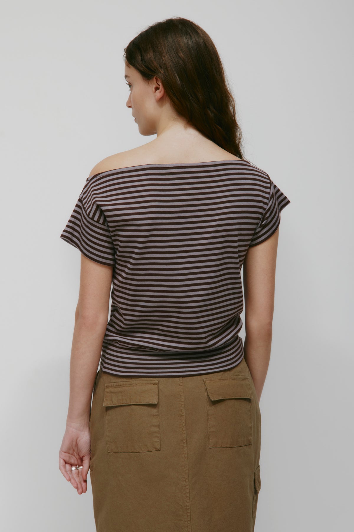 Women's Boatneck Banded Tee in Dusty Grape/Espresso
